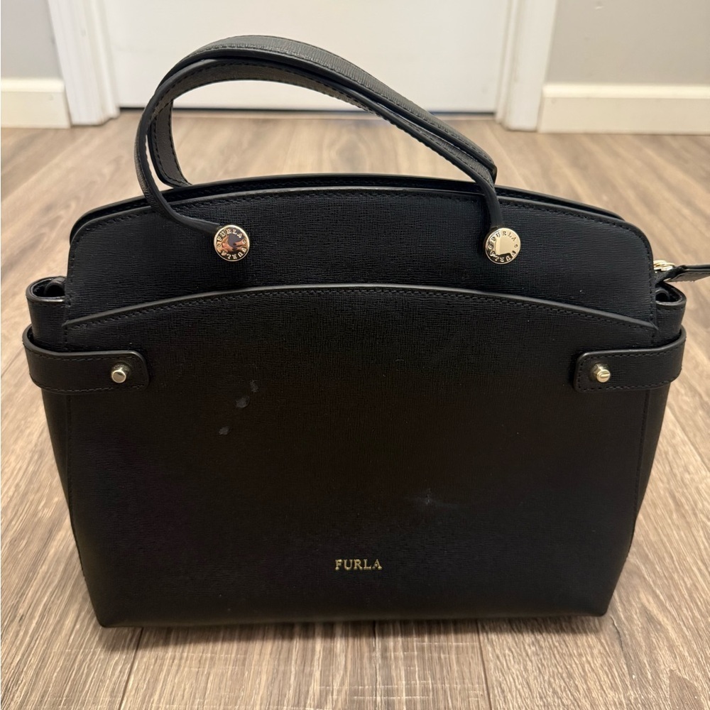 Furla Designer Italian Leather Medium Black Tote Handbag